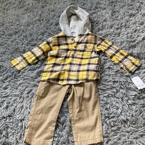 Carters plaid hooded shirt and pants set
